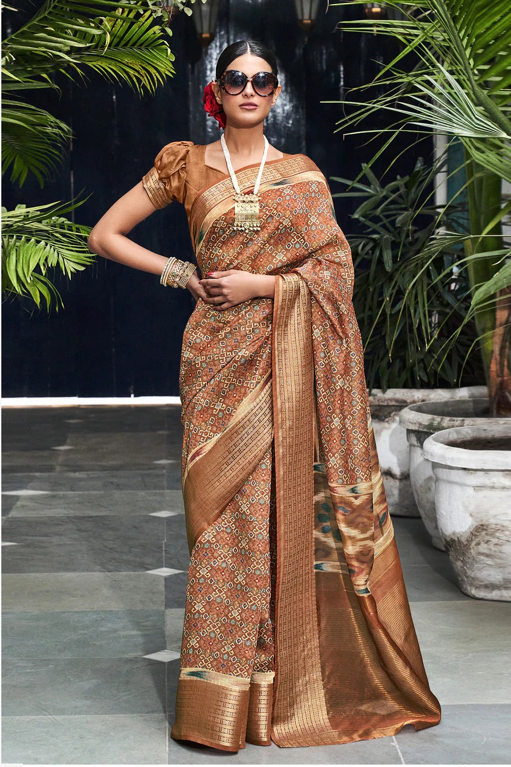 Copper Brown Digital Printed Saree