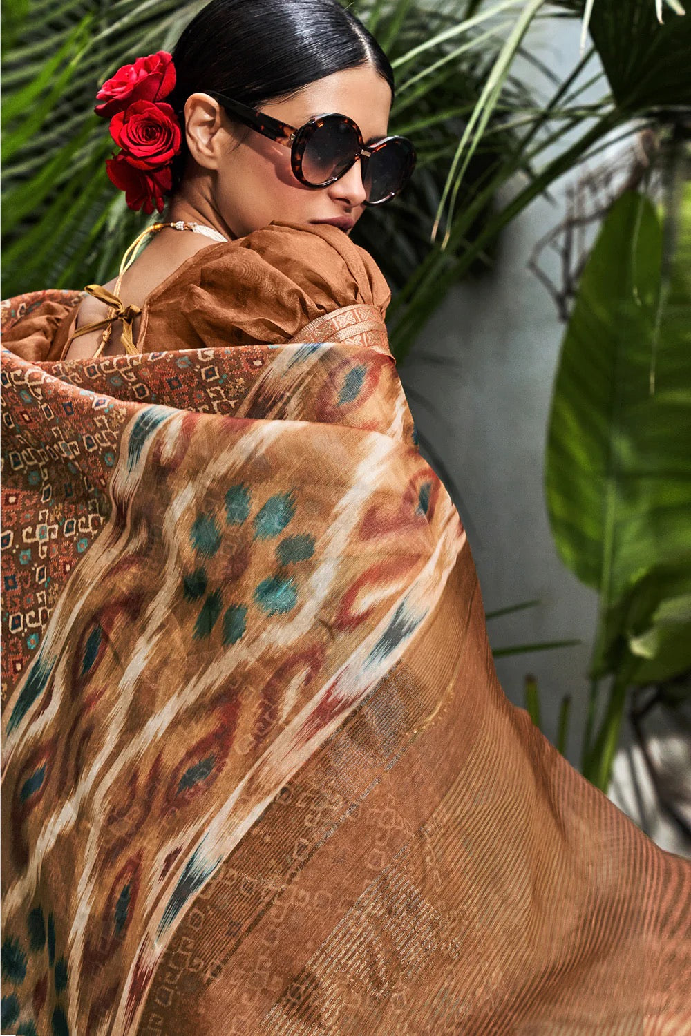 Copper Brown Digital Printed Saree