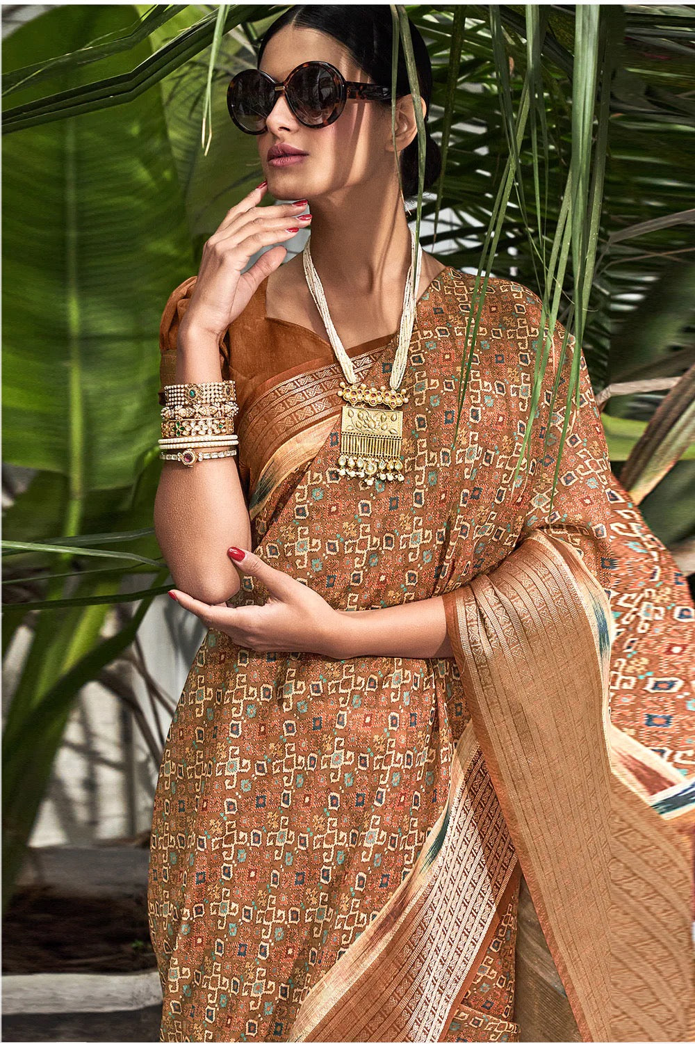 Copper Brown Digital Printed Saree