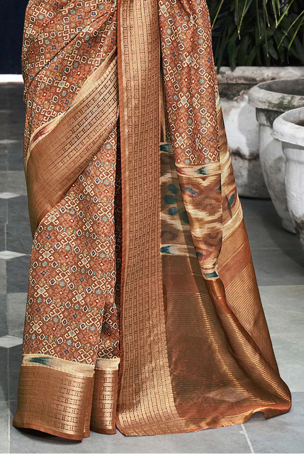 Copper Brown Digital Printed Saree