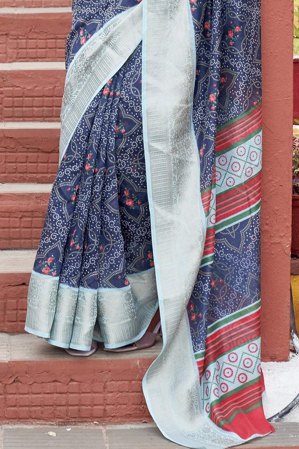 Blue Cotton Printed Saree