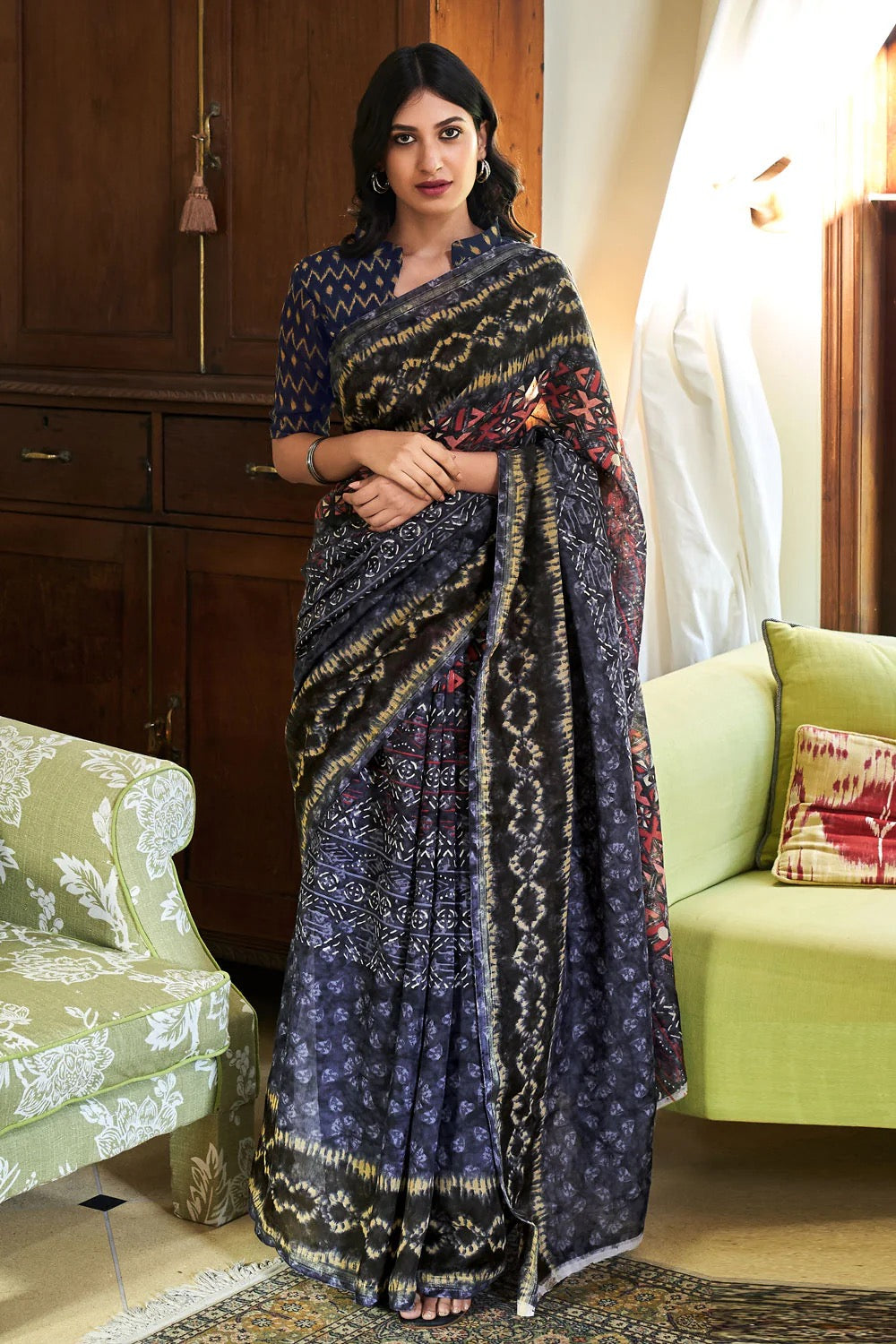Blue Handloom Printed Soft Cotton Saree