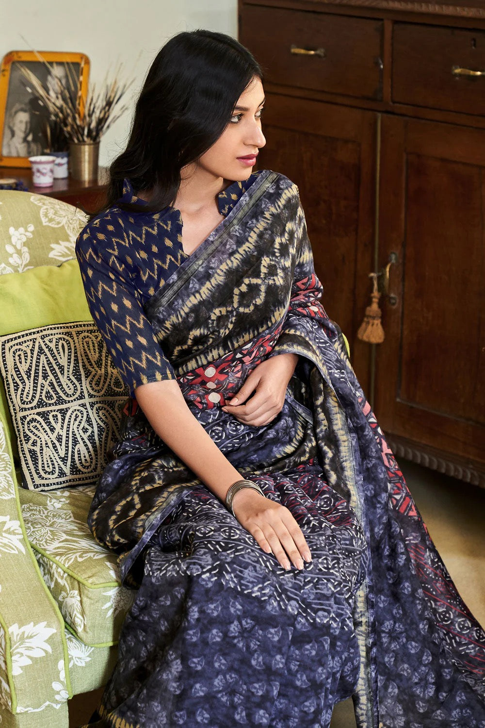 Blue Handloom Printed Soft Cotton Saree