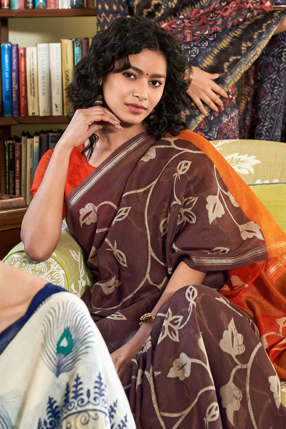 CARAMEL BROWN HANDLOOM PRINTED ZARI COTTON SAREE