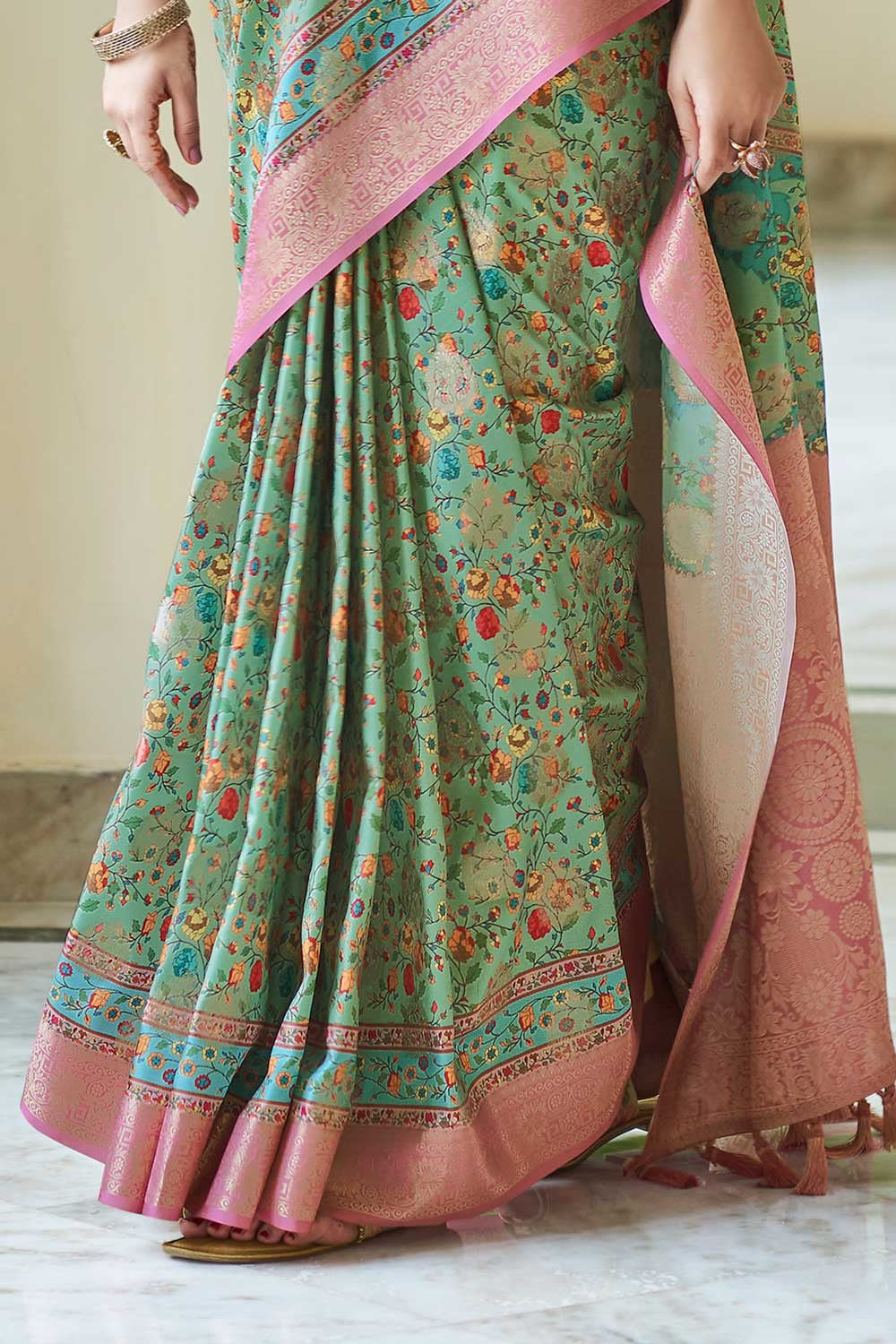 Green Digital Printed Silk Saree