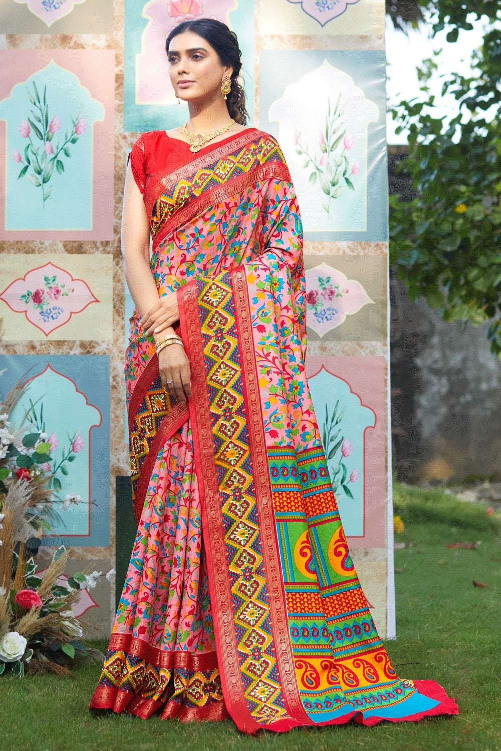 Pink Kashmiri Pashmina Printed Saree