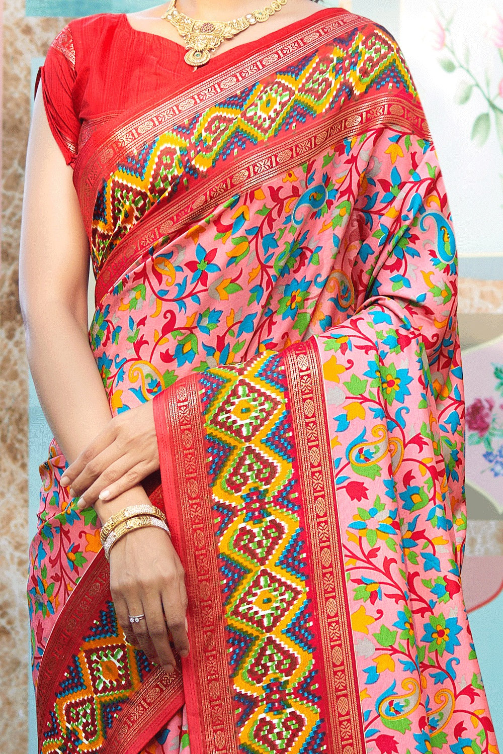 Pink Kashmiri Pashmina Printed Saree