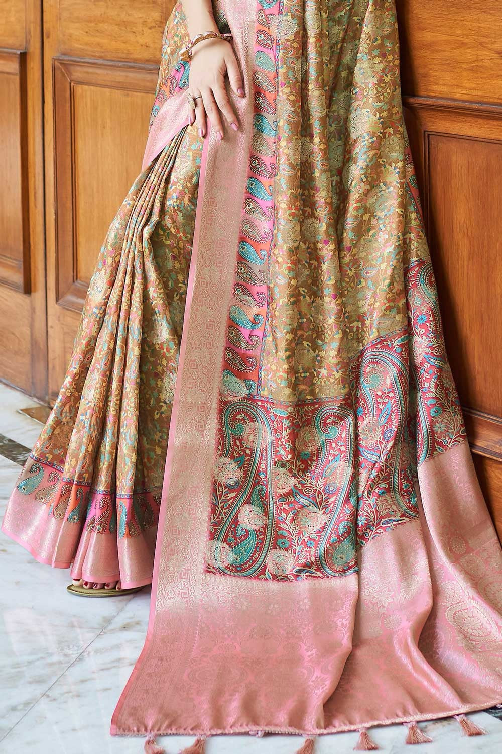 Brown Digital Printed Silk Saree