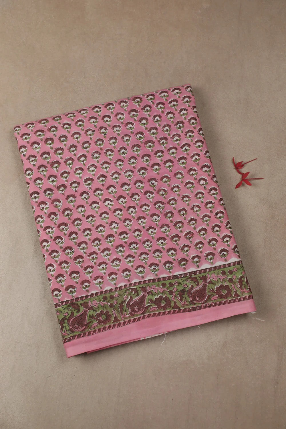 Pink with Tiny Butta's Block Printed Mul Cotton saree