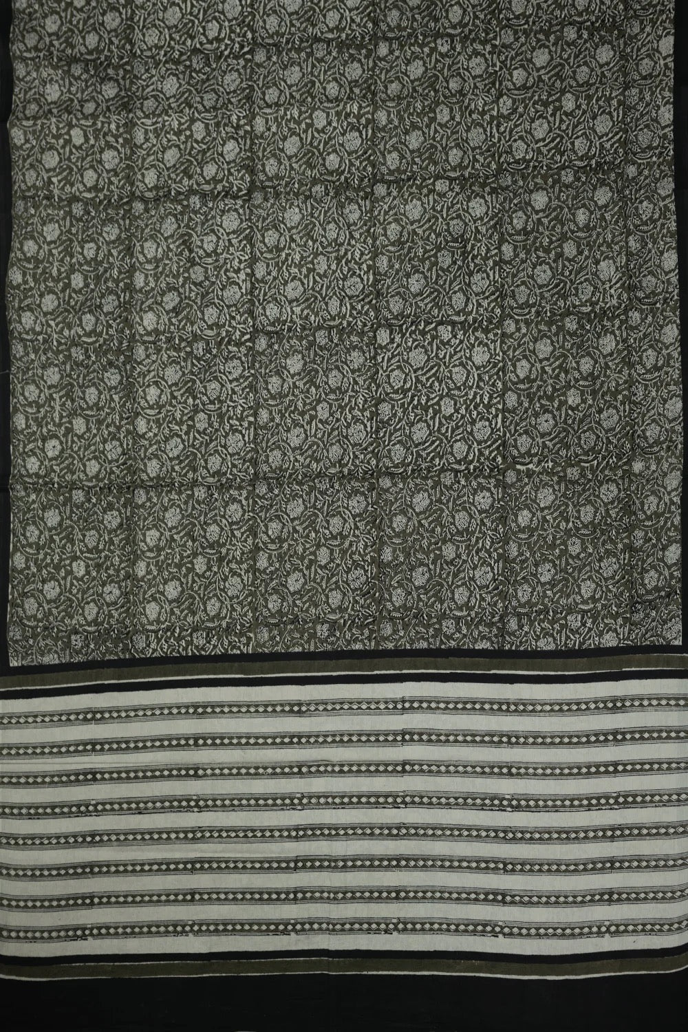 Green Floral Block Printed Mul Cotton saree