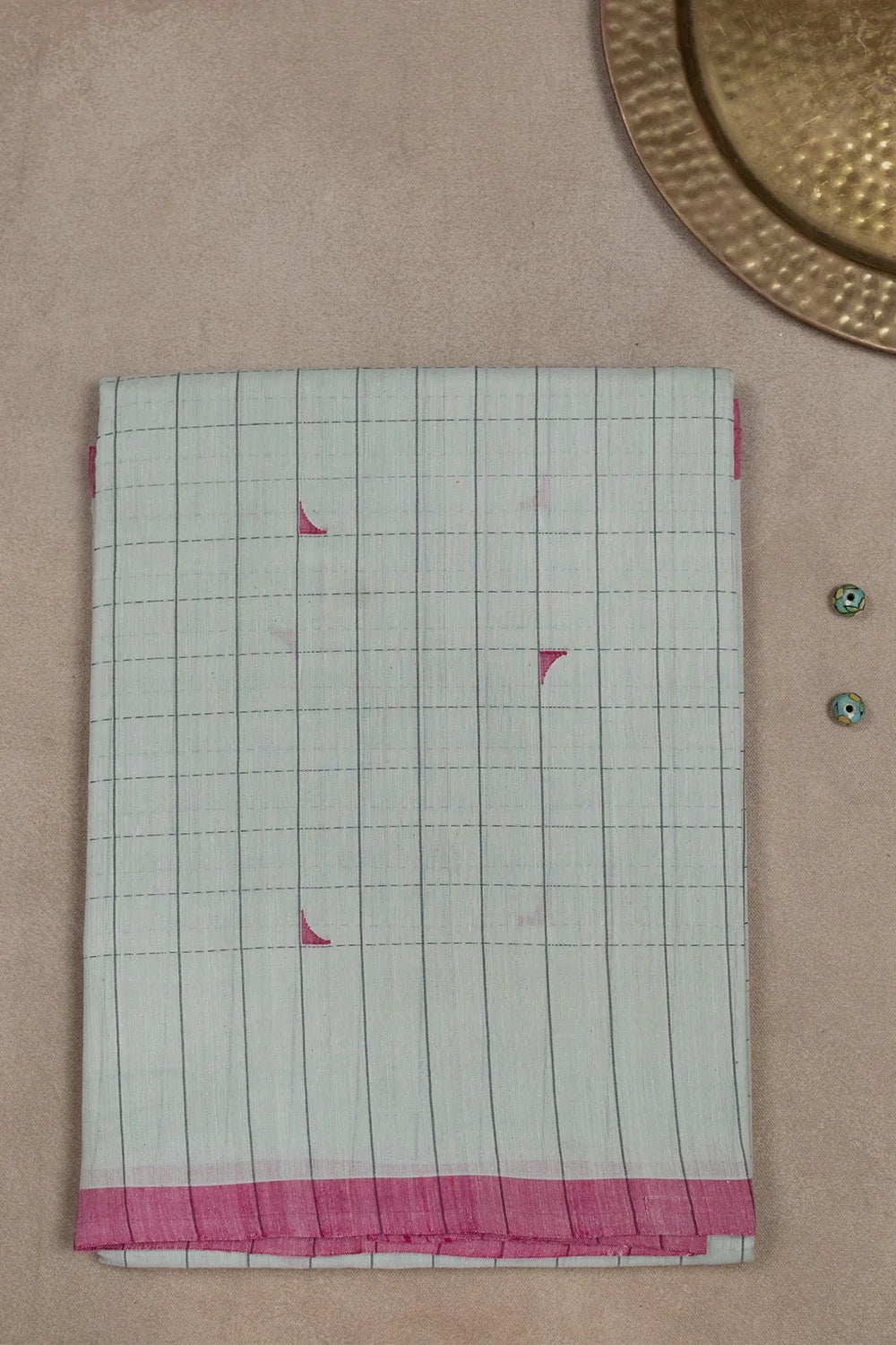 Light Grey with Pink Border Handspun Handwoven Saree