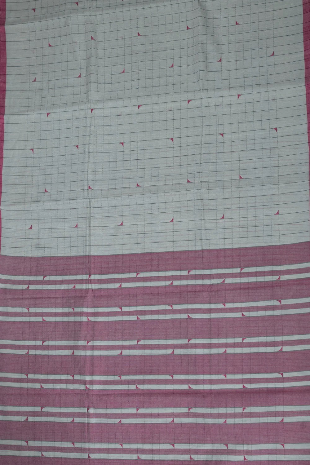 Light Grey with Pink Border Handspun Handwoven Saree