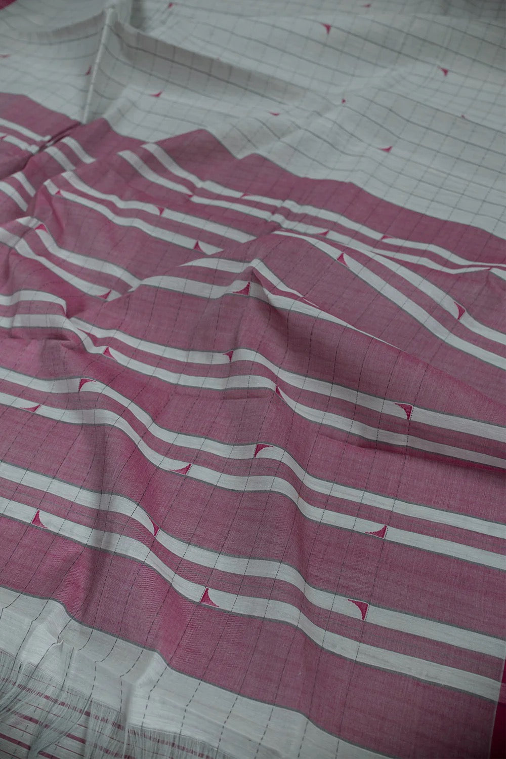 Light Grey with Pink Border Handspun Handwoven Saree