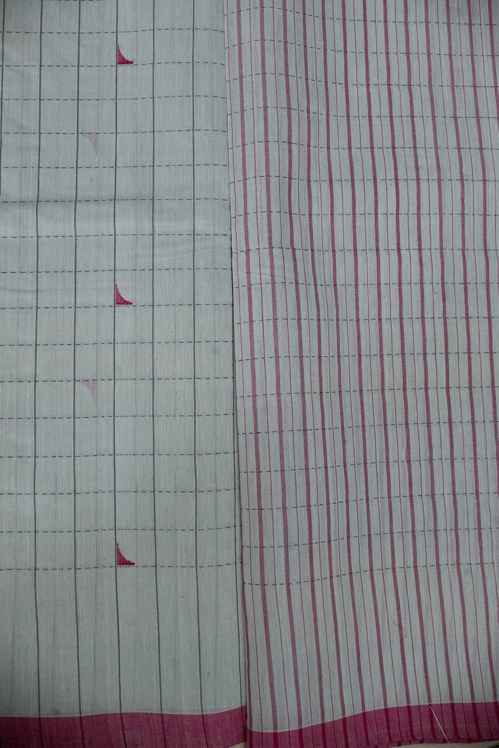 Light Grey with Pink Border Handspun Handwoven Saree