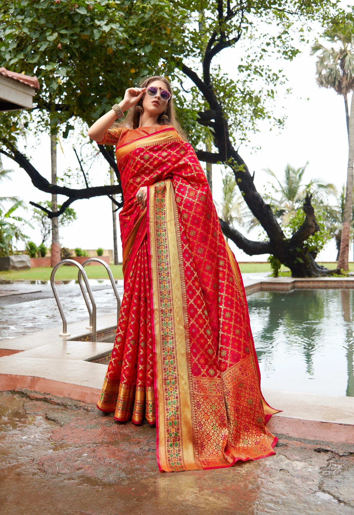 Candy Red Banarasi Patola Silk Saree