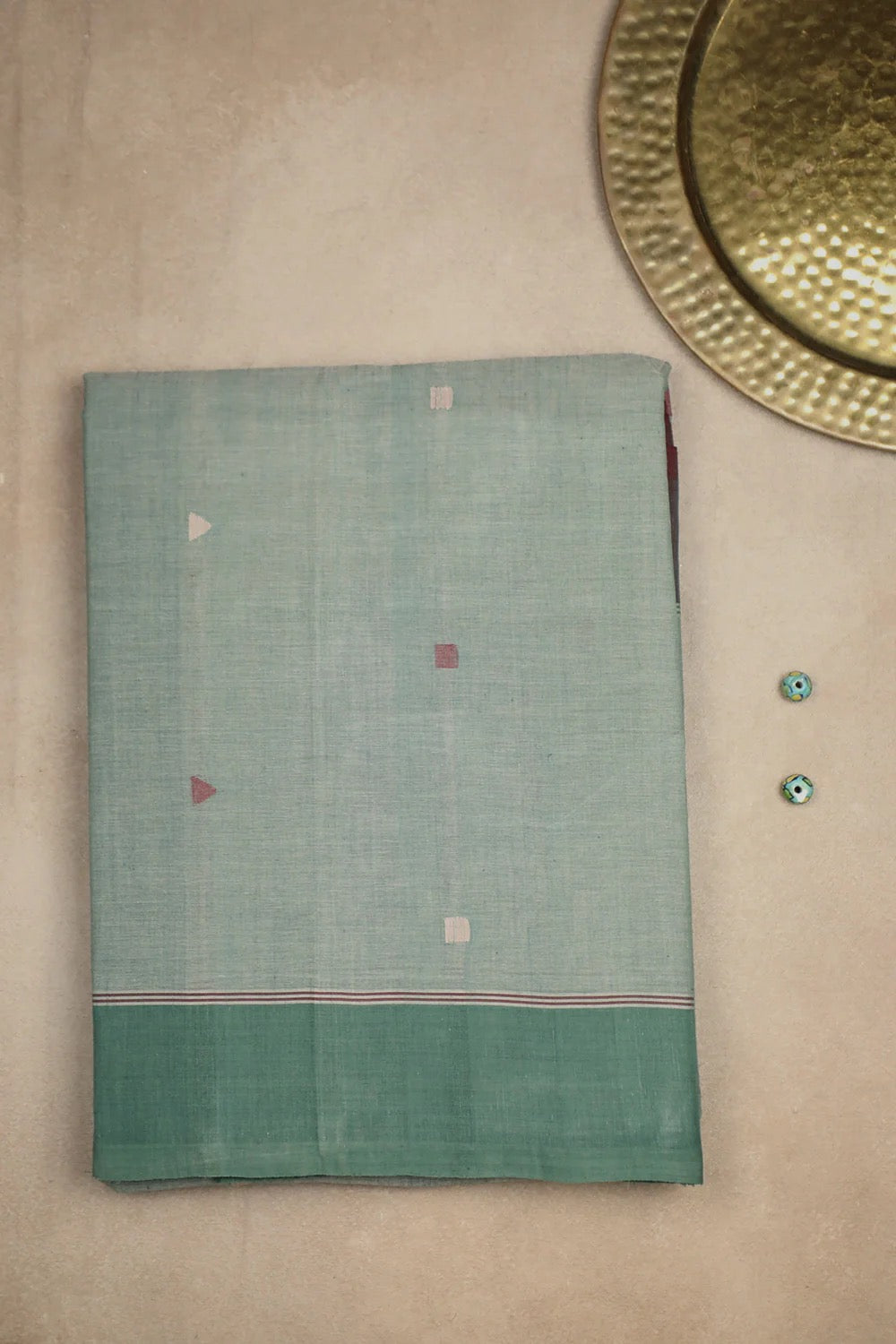 Dual Shaded Green & Grey Handspun Handwoven Saree