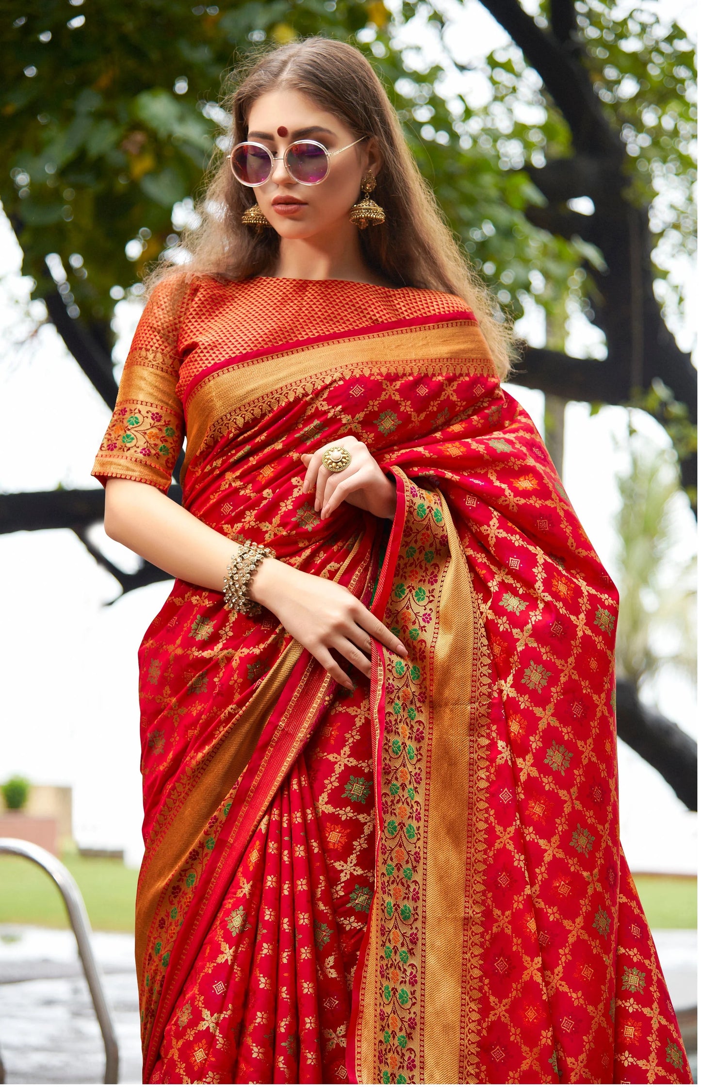 Candy Red Banarasi Patola Silk Saree