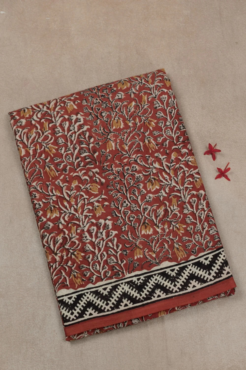 Maroon Garden Block Printed Mul Cotton saree