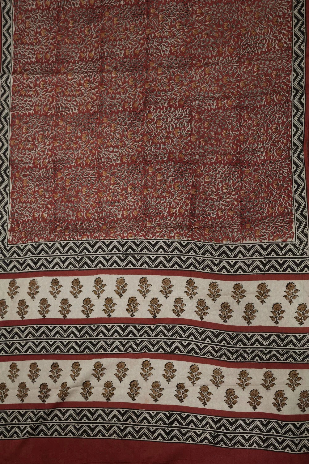 Maroon Garden Block Printed Mul Cotton saree
