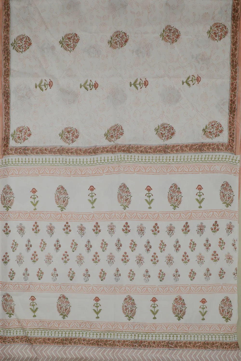 Floral Bunch Butta on Off-White Block Printed Mul Cotton Saree