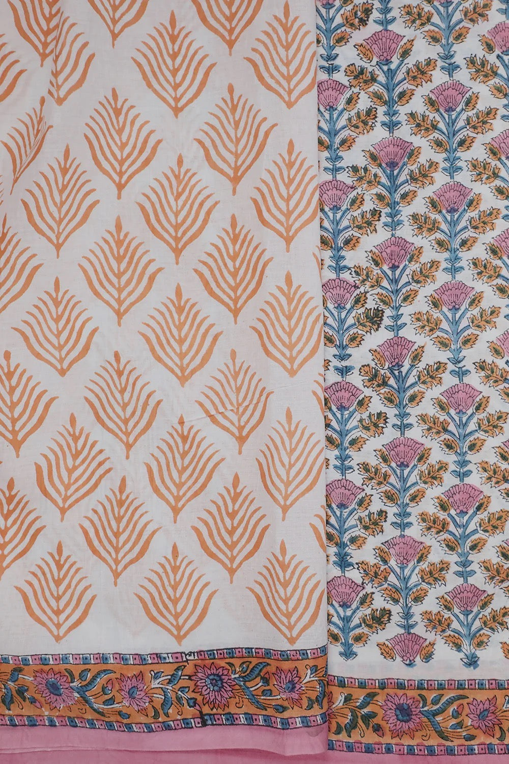 Intricate Floral on Cream Block Printed Mul Cotton saree