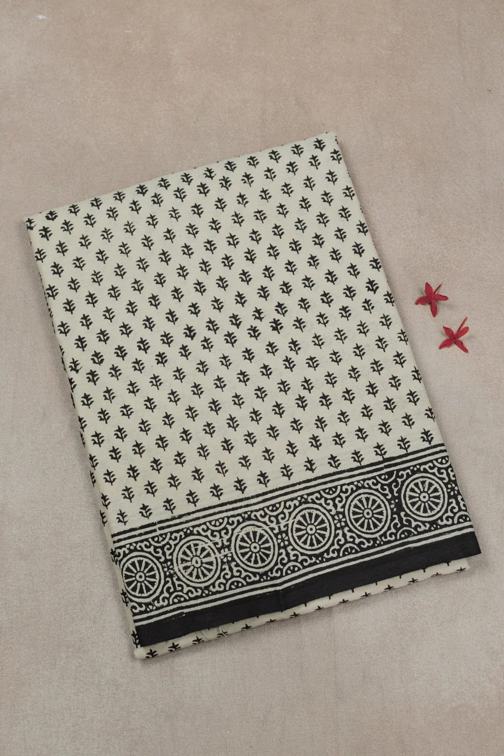 Tiny Motifs on Cream Block Printed Mul Cotton saree