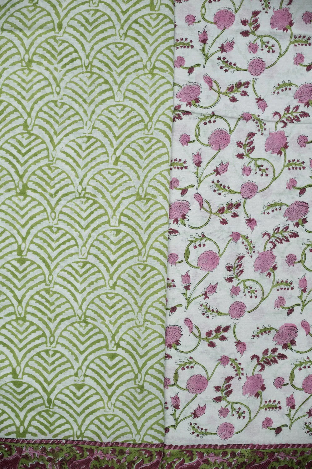 Pink Floral on Cream Sanganeri Mul Cotton saree