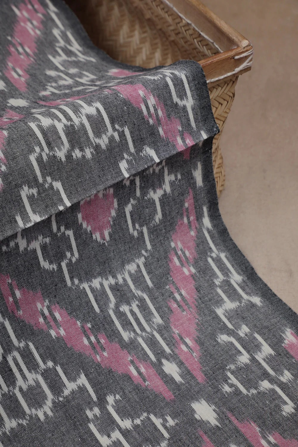 Ash Grey Mul Cotton Saree with Ikat Blouse