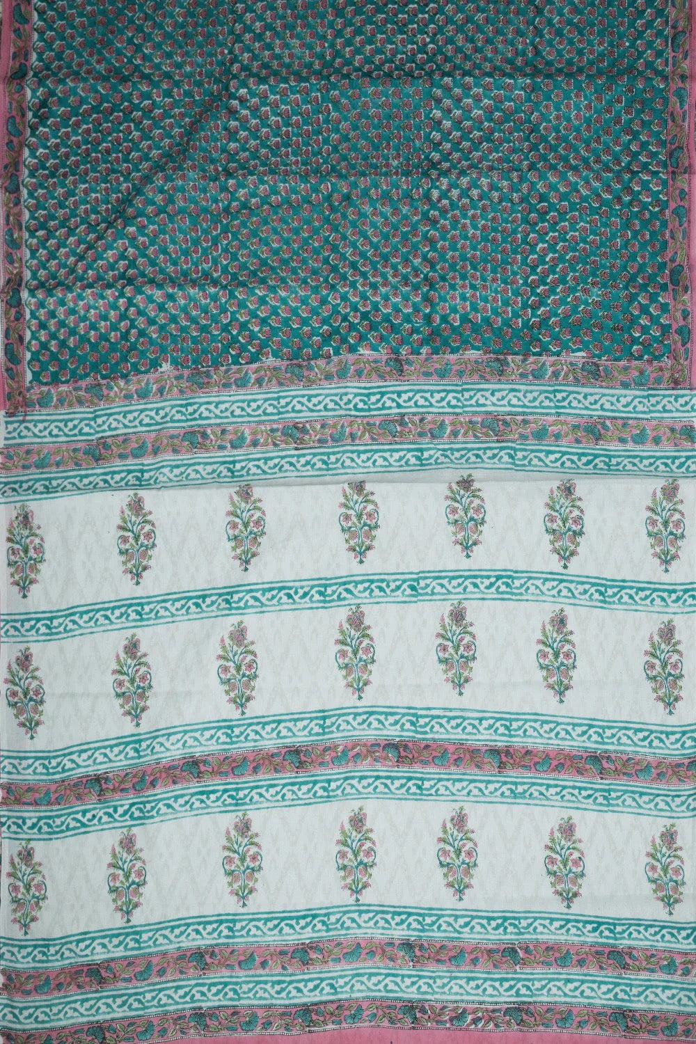Pink Florets on Blue Sanganeri Mul Cotton saree