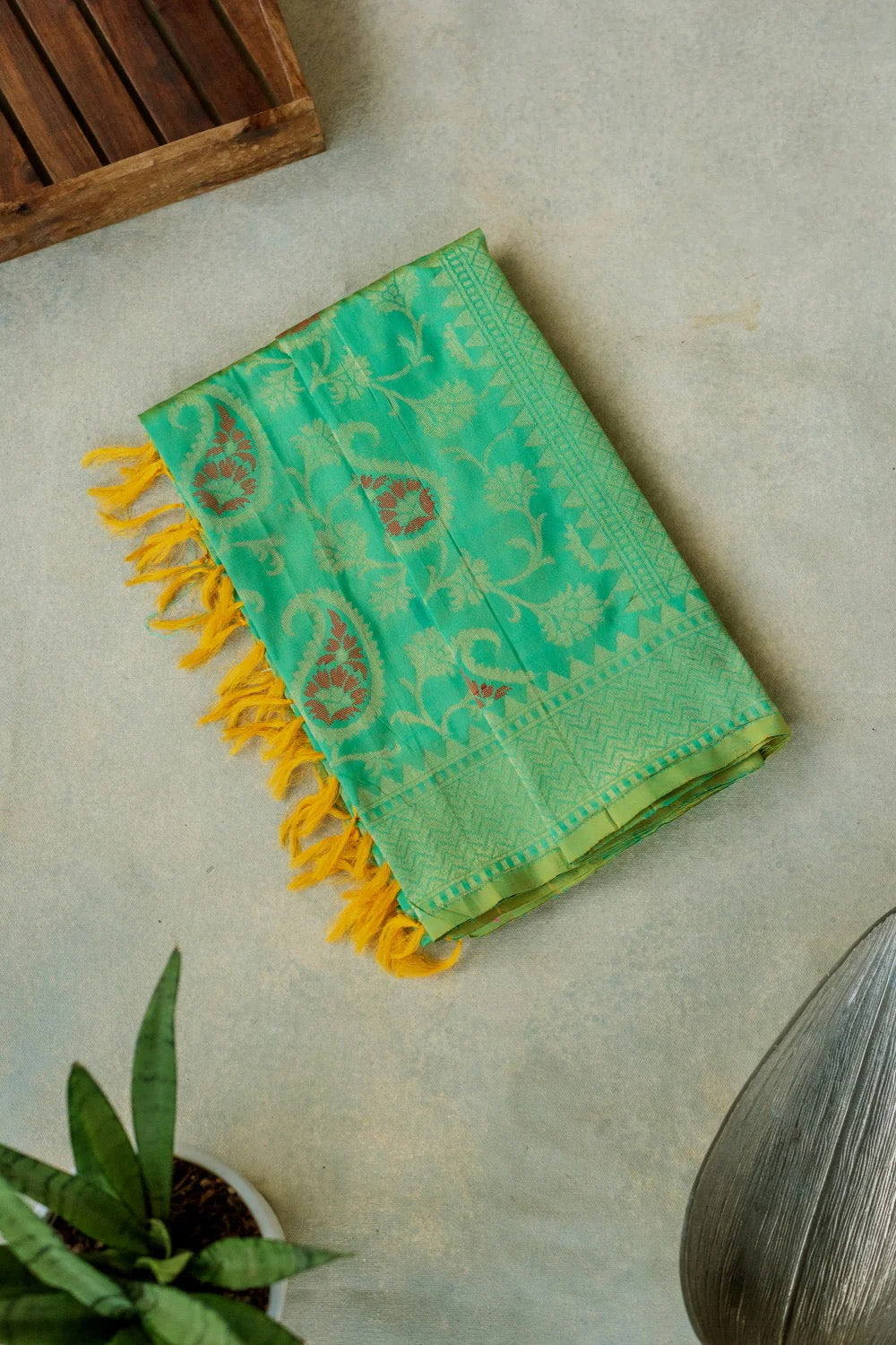 Seafoam Green Handwoven Banarasi Pure Silk Dupatta