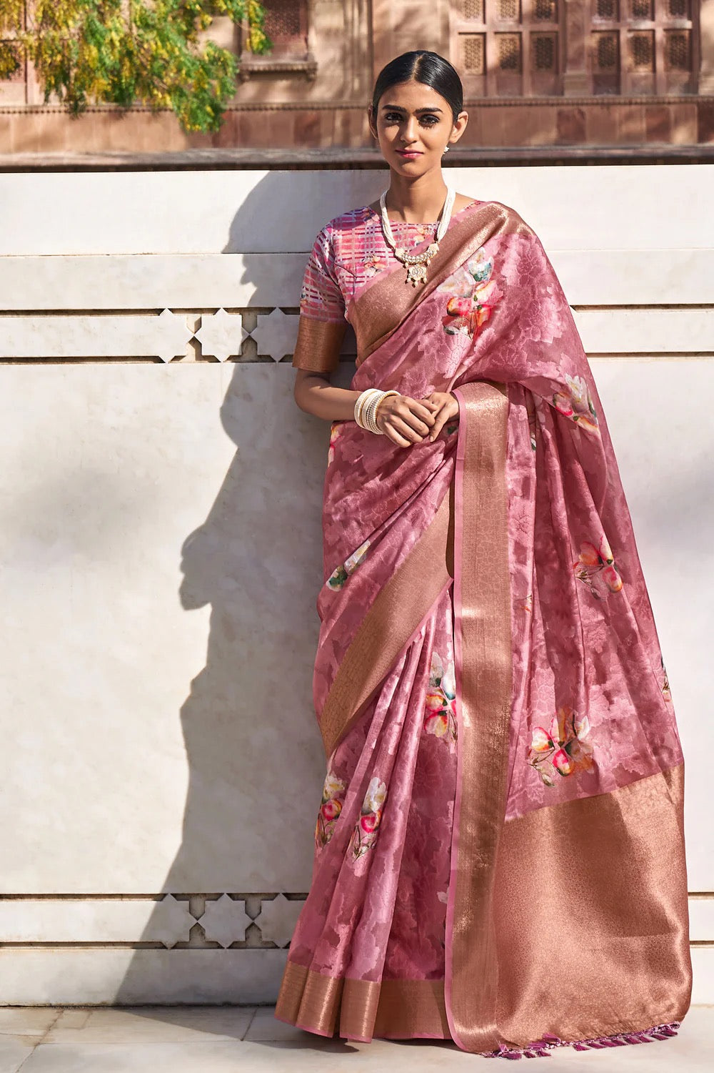 Pink Brasso Silk Saree
