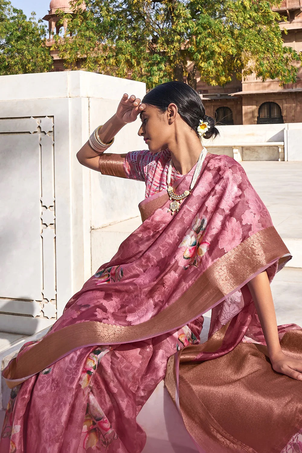 Pink Brasso Silk Saree