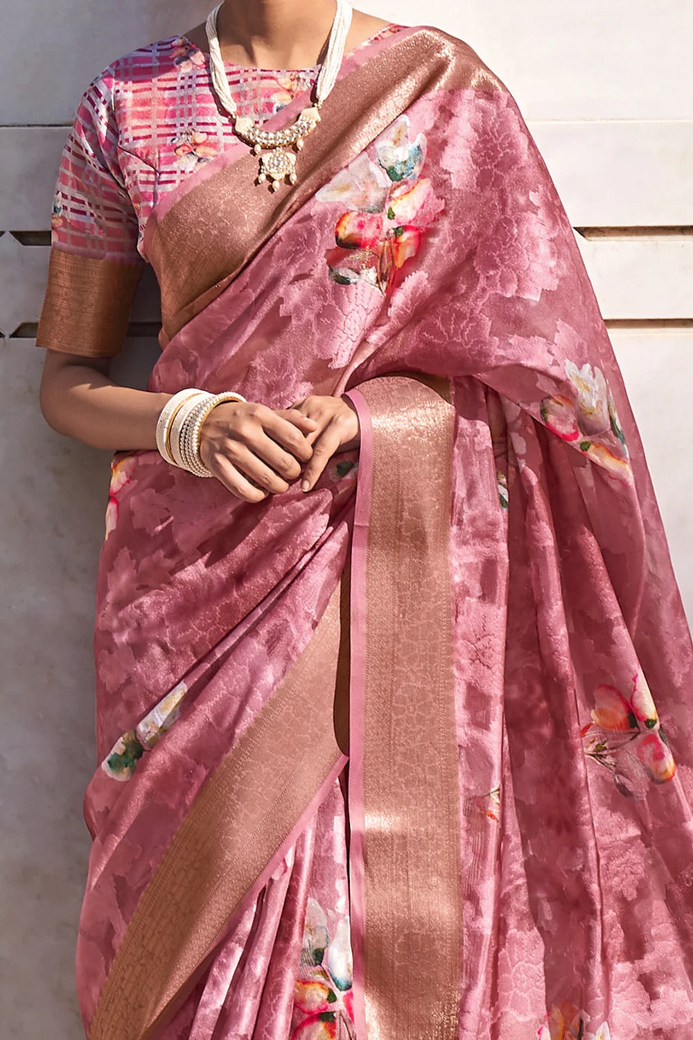 Pink Brasso Silk Saree