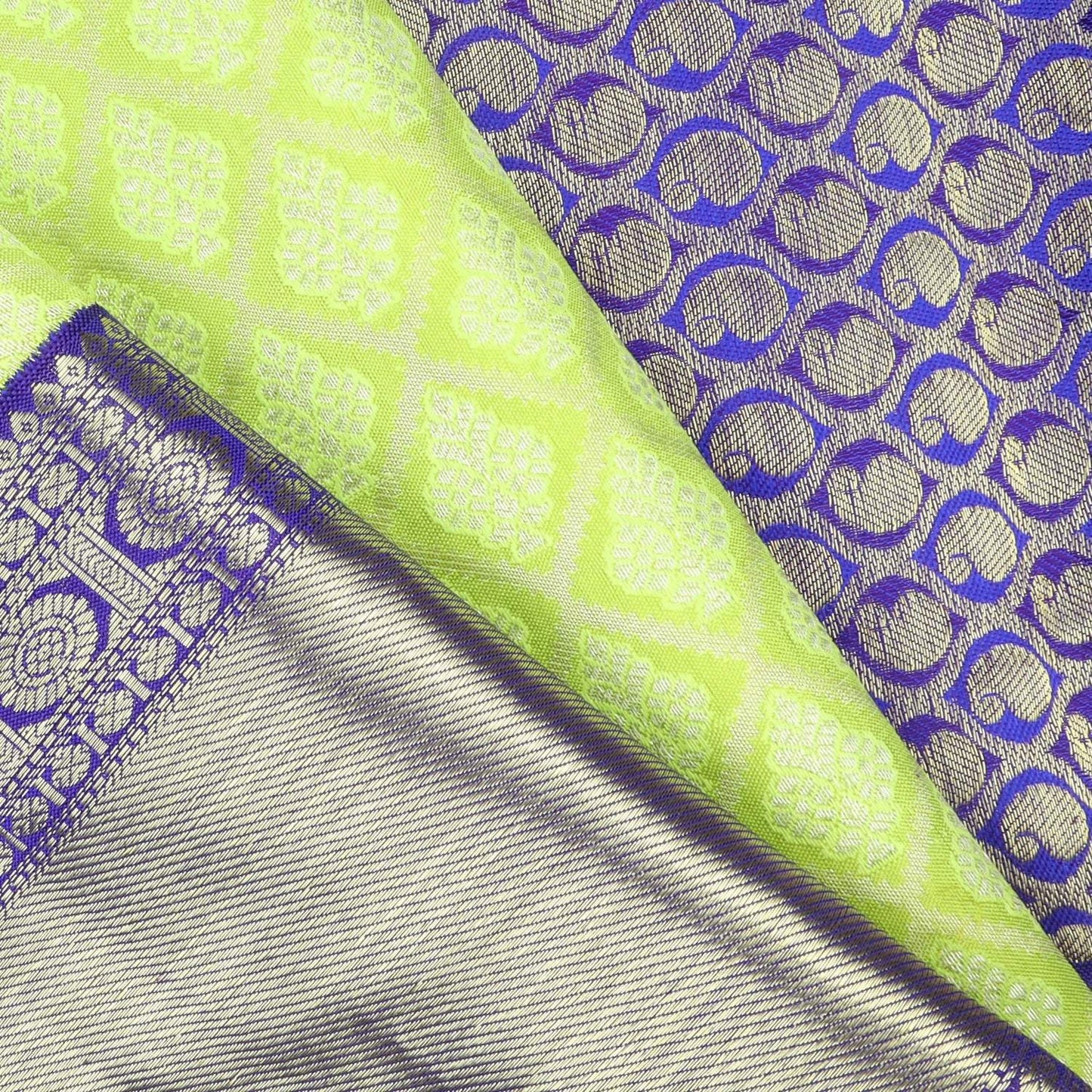 Bright Green Kanjivaram Silk Saree With Floral Pattern