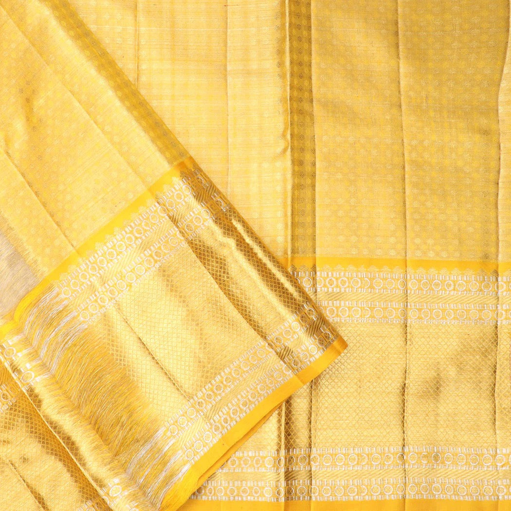 Pastel Green Kanjivaram Silk Saree With Floral Motif Pattern
