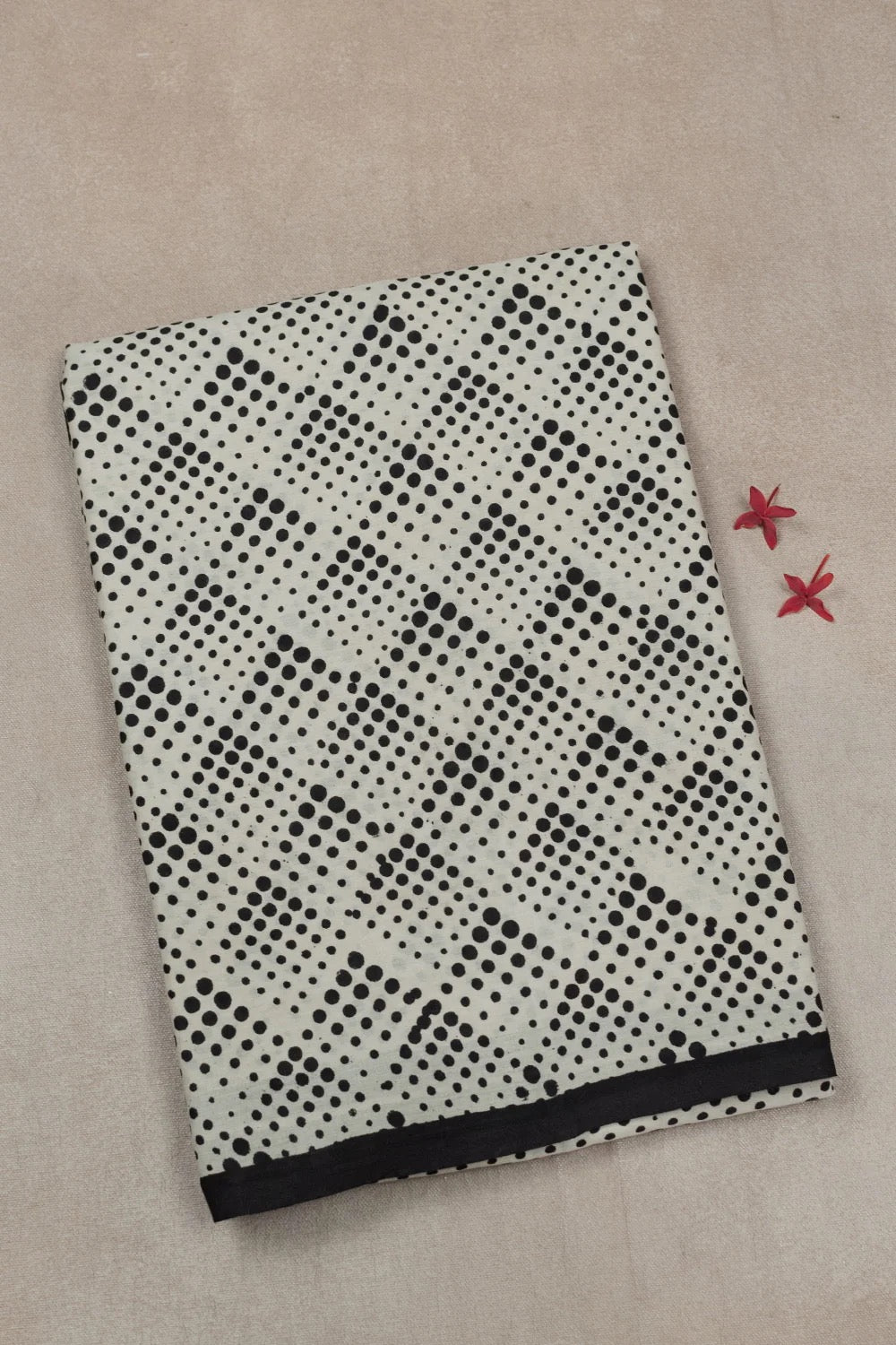 Dotted on Cream Block Printed Mul Cotton saree
