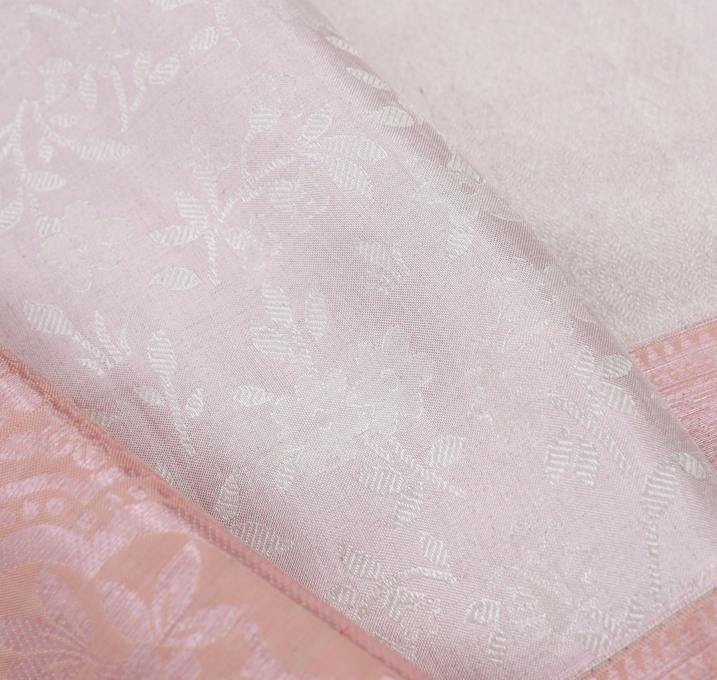 Pale Pink White Kanjivaram Silk Saree With Floral Jaal Pattern