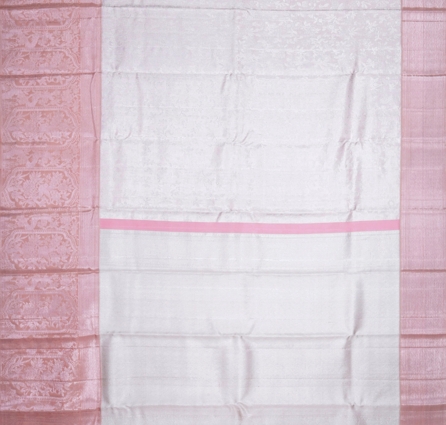 Pale Pink White Kanjivaram Silk Saree With Floral Jaal Pattern