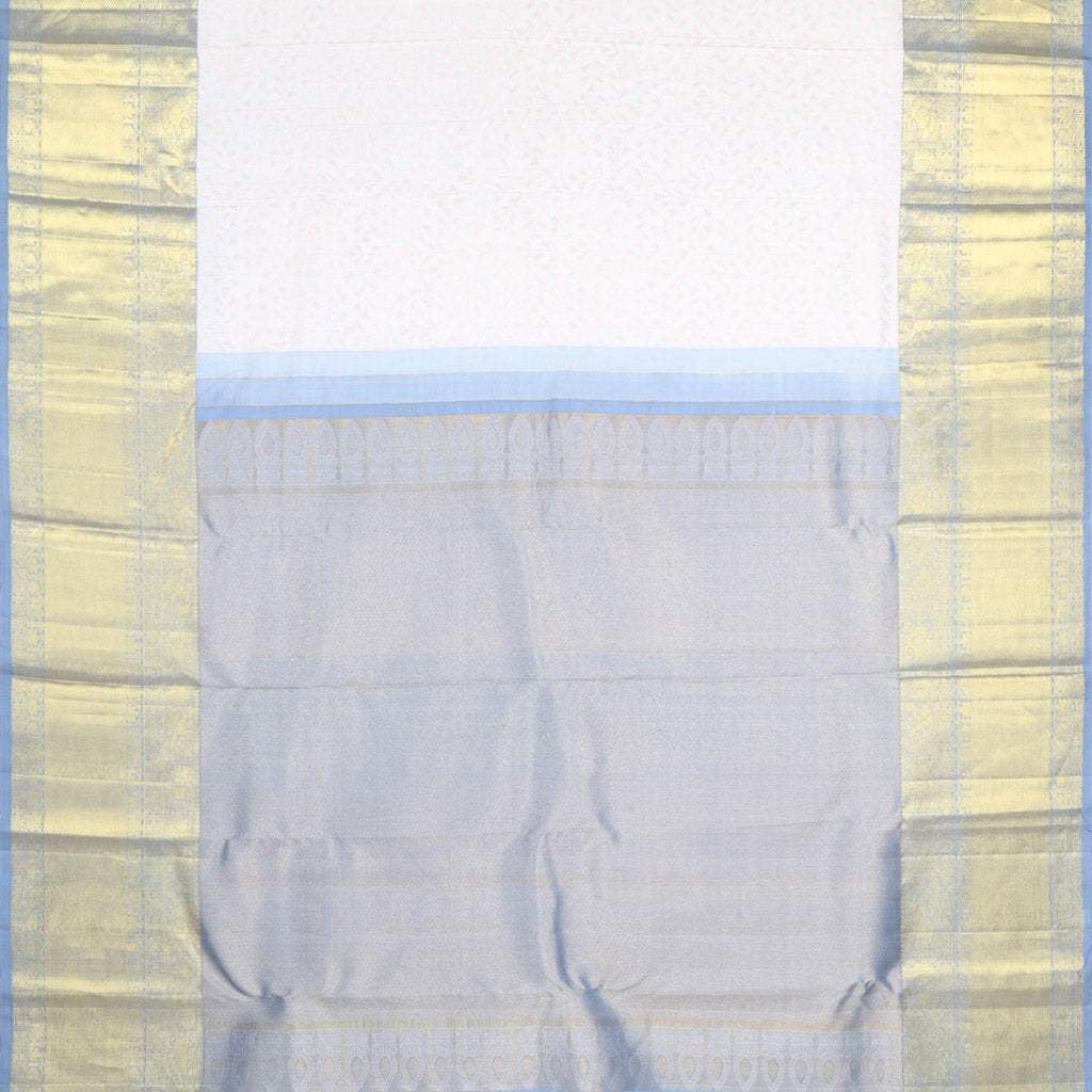Cloud White Kanjivaram Silk Saree With Floral Motifs Pattern