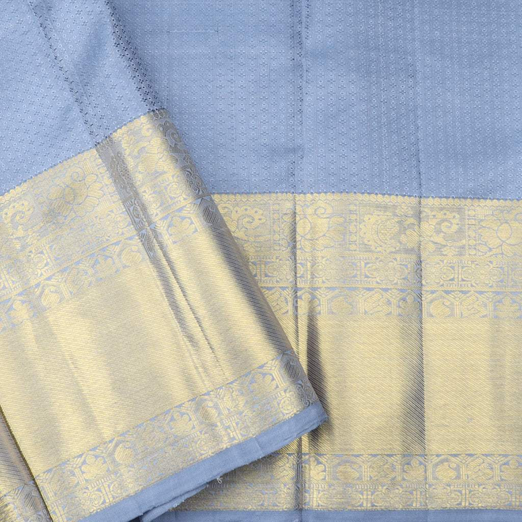 Cloud White Kanjivaram Silk Saree With Floral Motifs Pattern