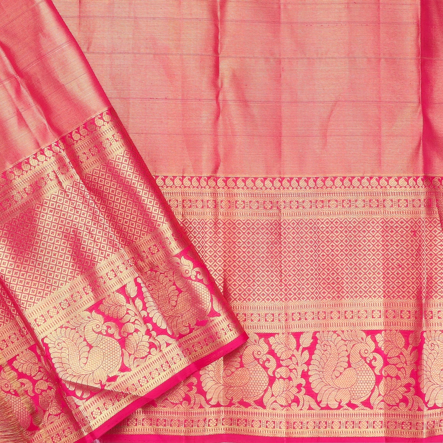 Bright Yellow Kanjivaram Silk Saree With Floral Pattern
