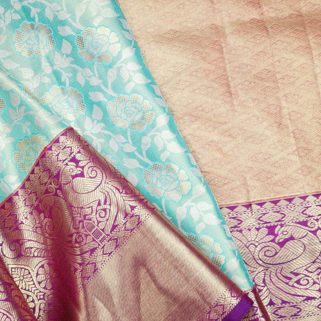 Light Sky Blue Kanjivaram Silk Saree With Jaal Design