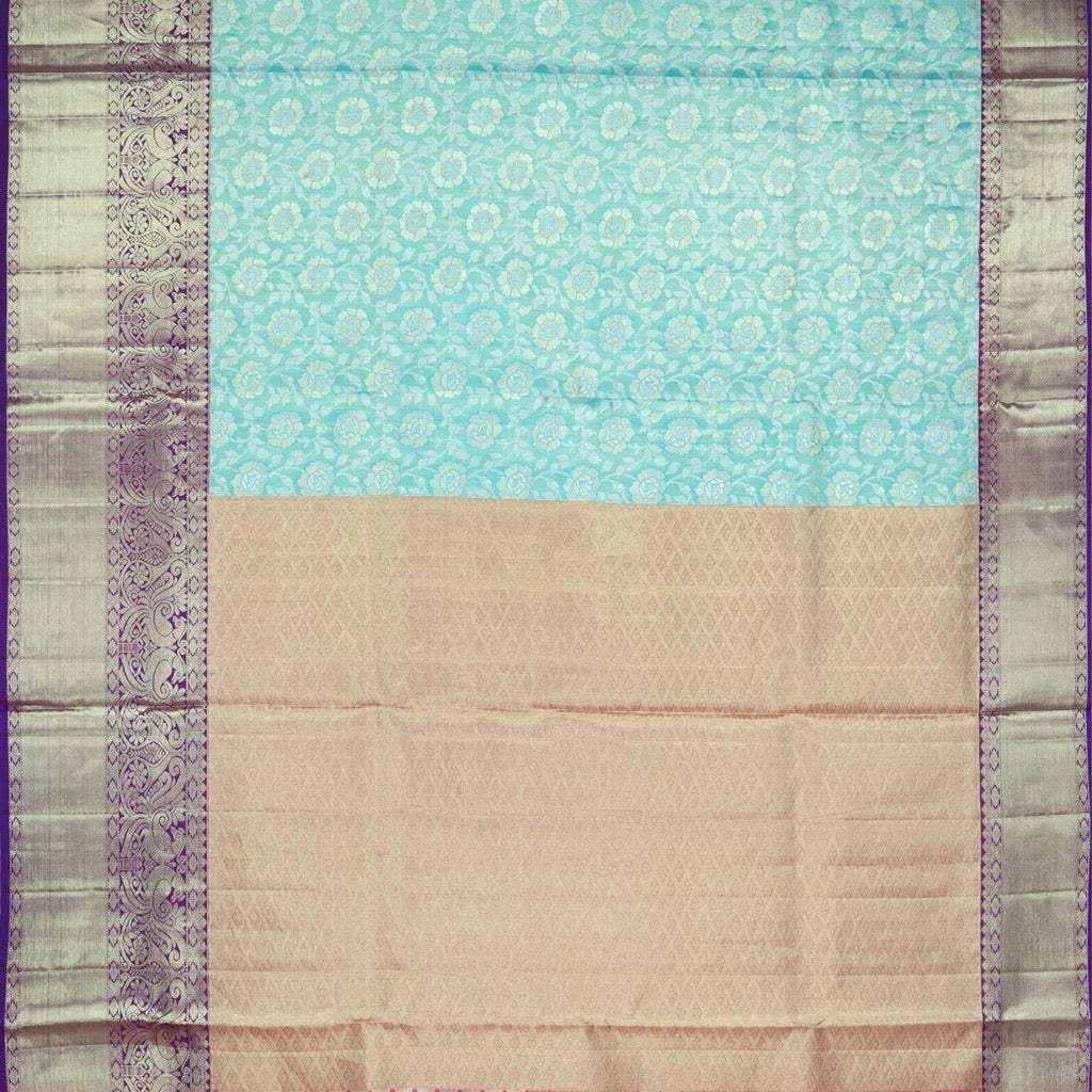 Light Sky Blue Kanjivaram Silk Saree With Jaal Design