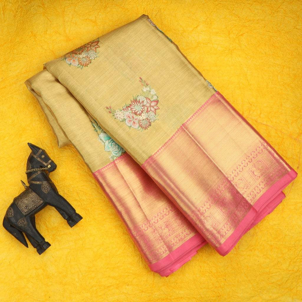 Old Gold Yellow Tissue Kanjivaram Silk Saree