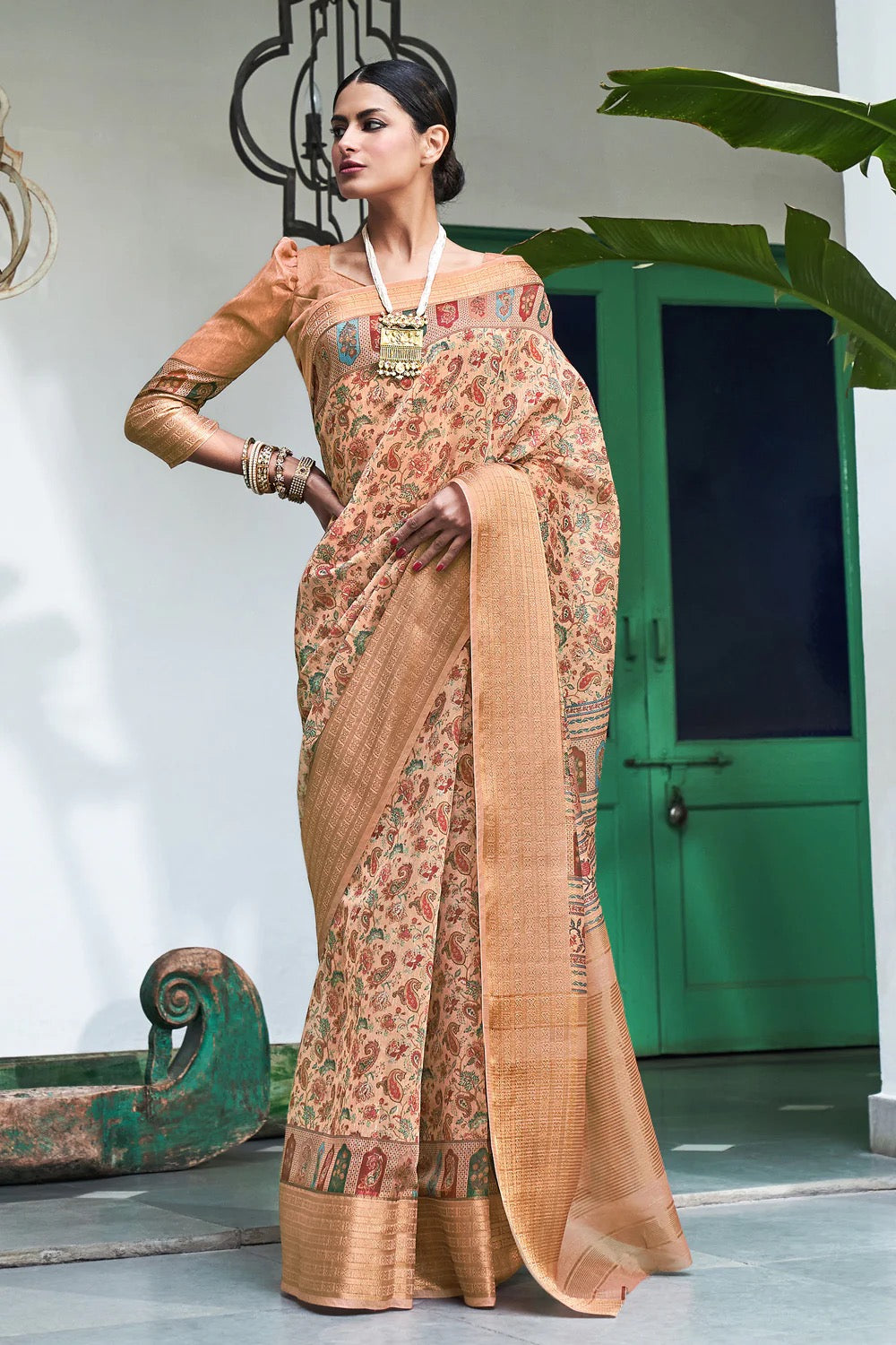 Bronze Brown Digital Printed Saree