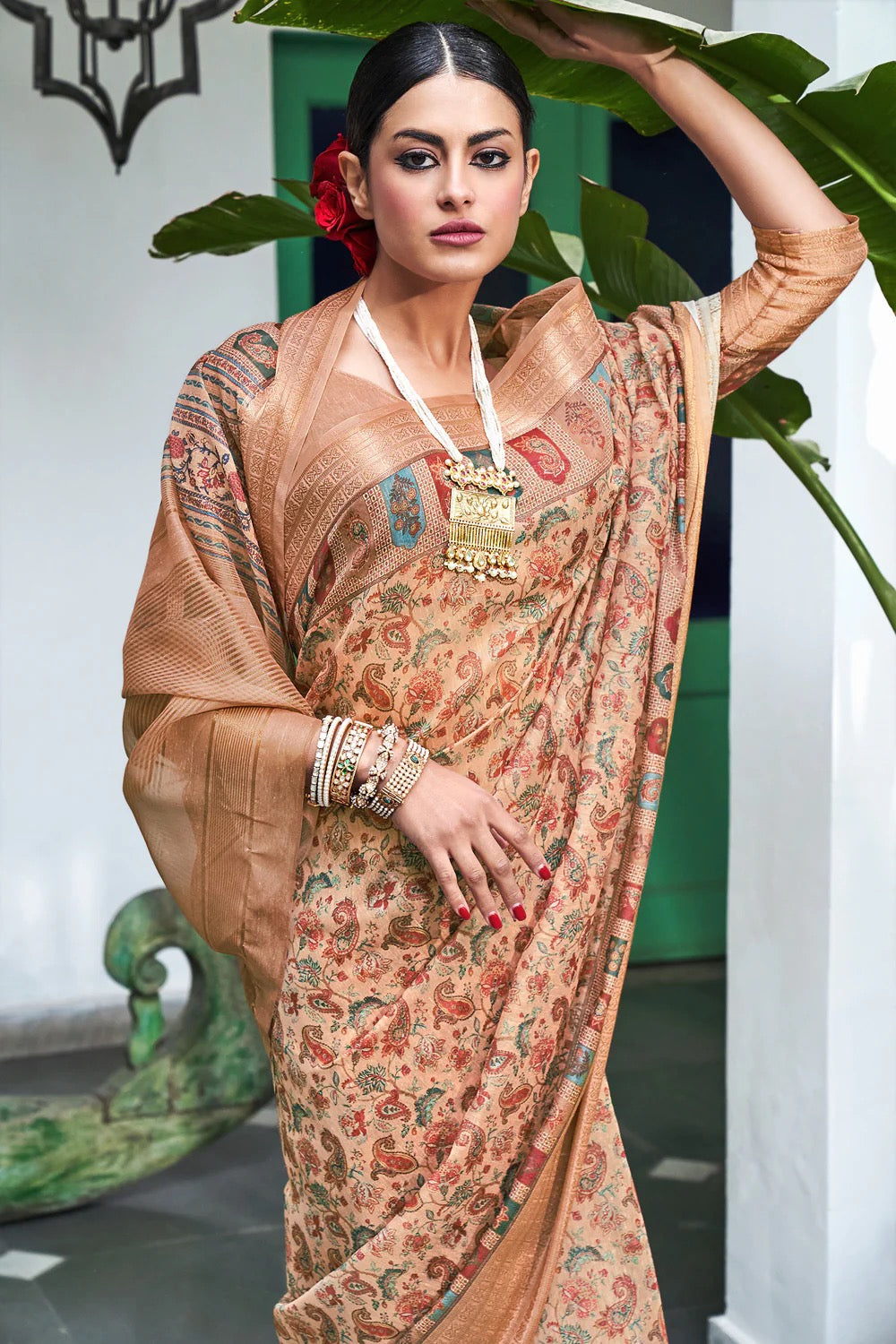 Bronze Brown Digital Printed Saree