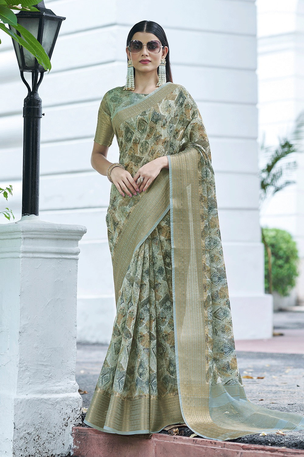 Coin Grey Digital Printed Linen saree
