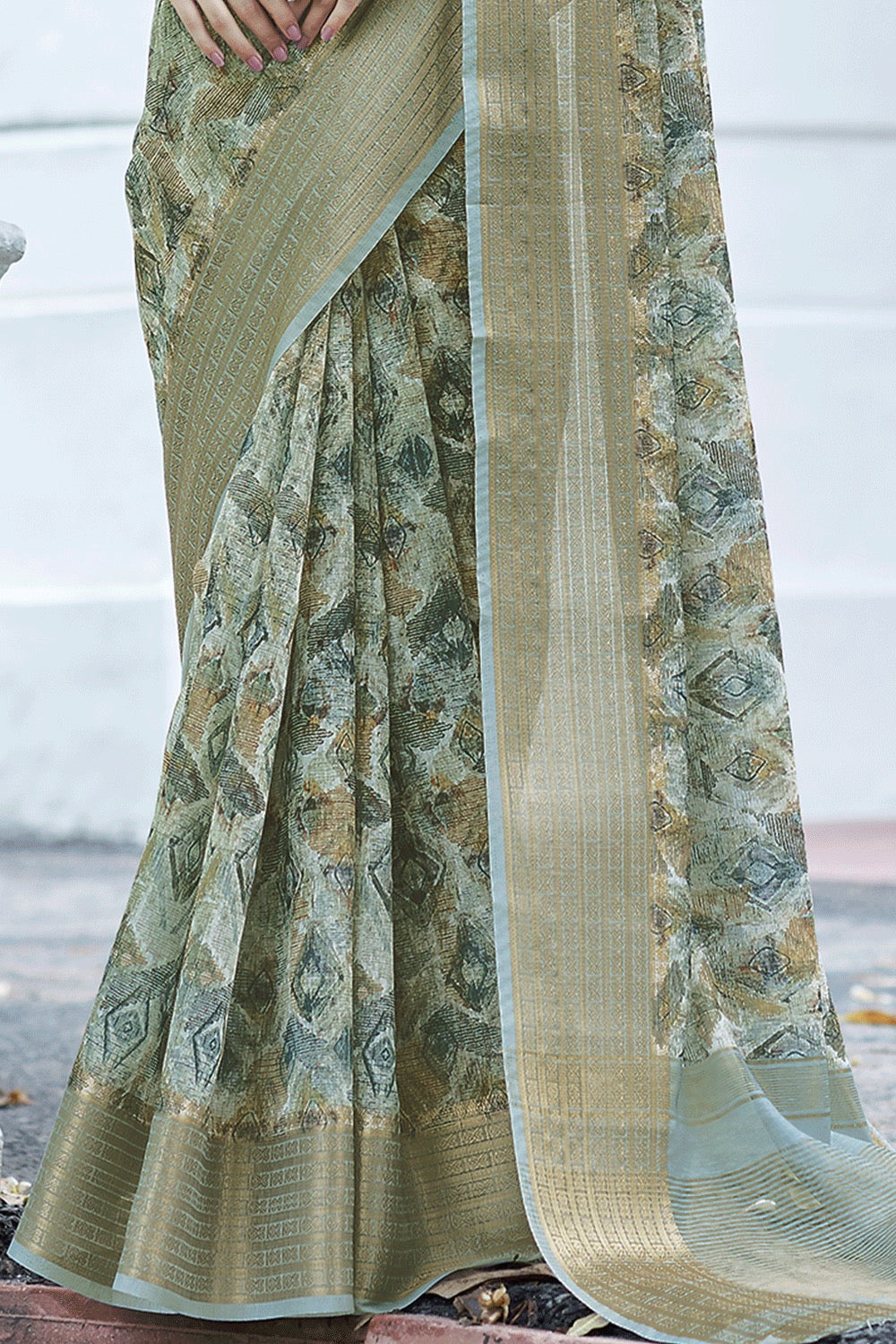 Coin Grey Digital Printed Linen saree