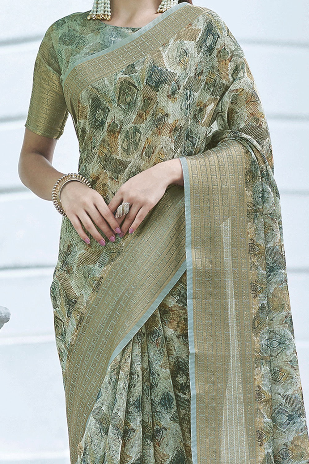 Coin Grey Digital Printed Linen saree