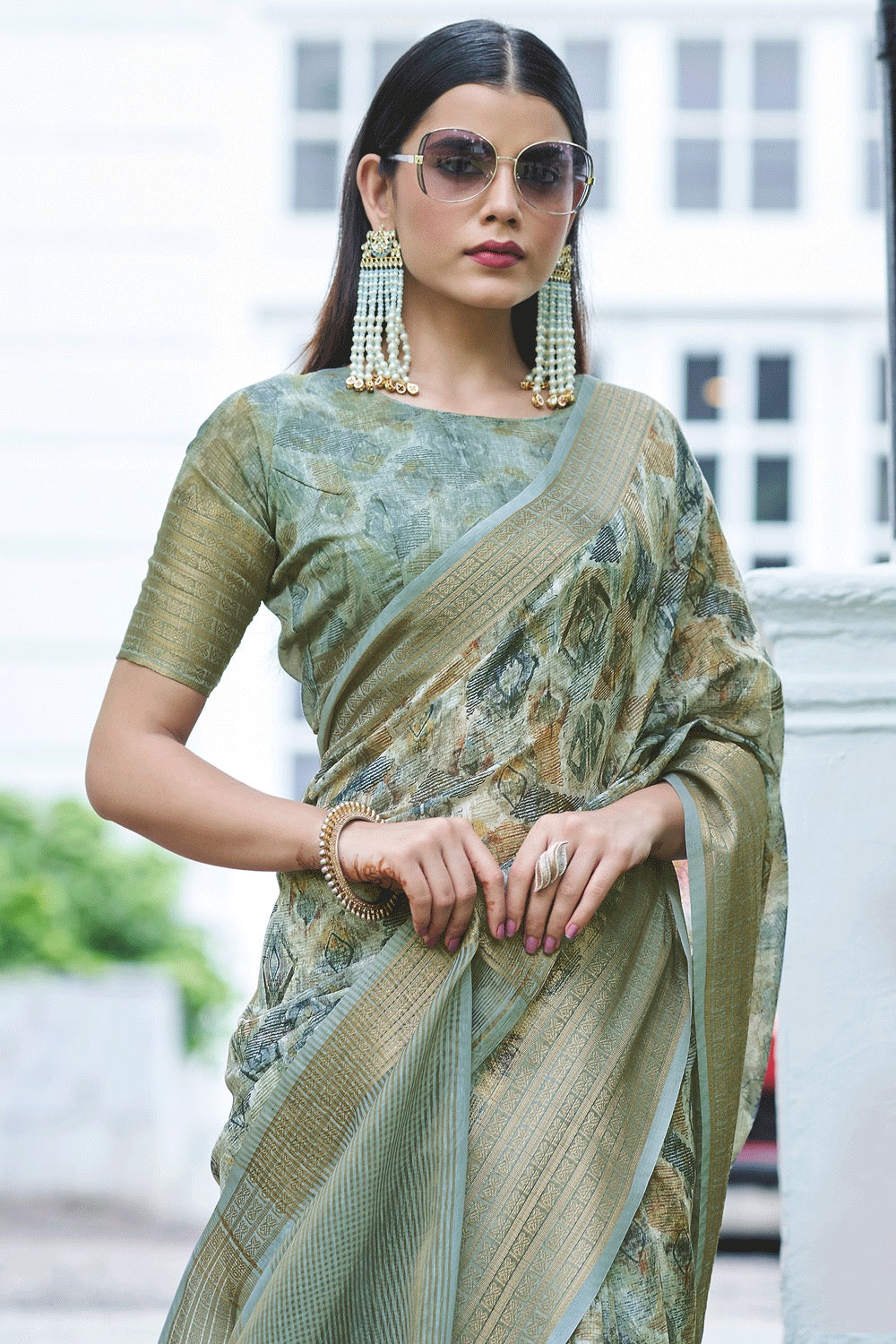 Coin Grey Digital Printed Linen saree